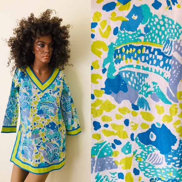 SALE! GRETCHEN SCOTT Tropical Resortwear TUNIC TOP XS - Picture 1 of 8